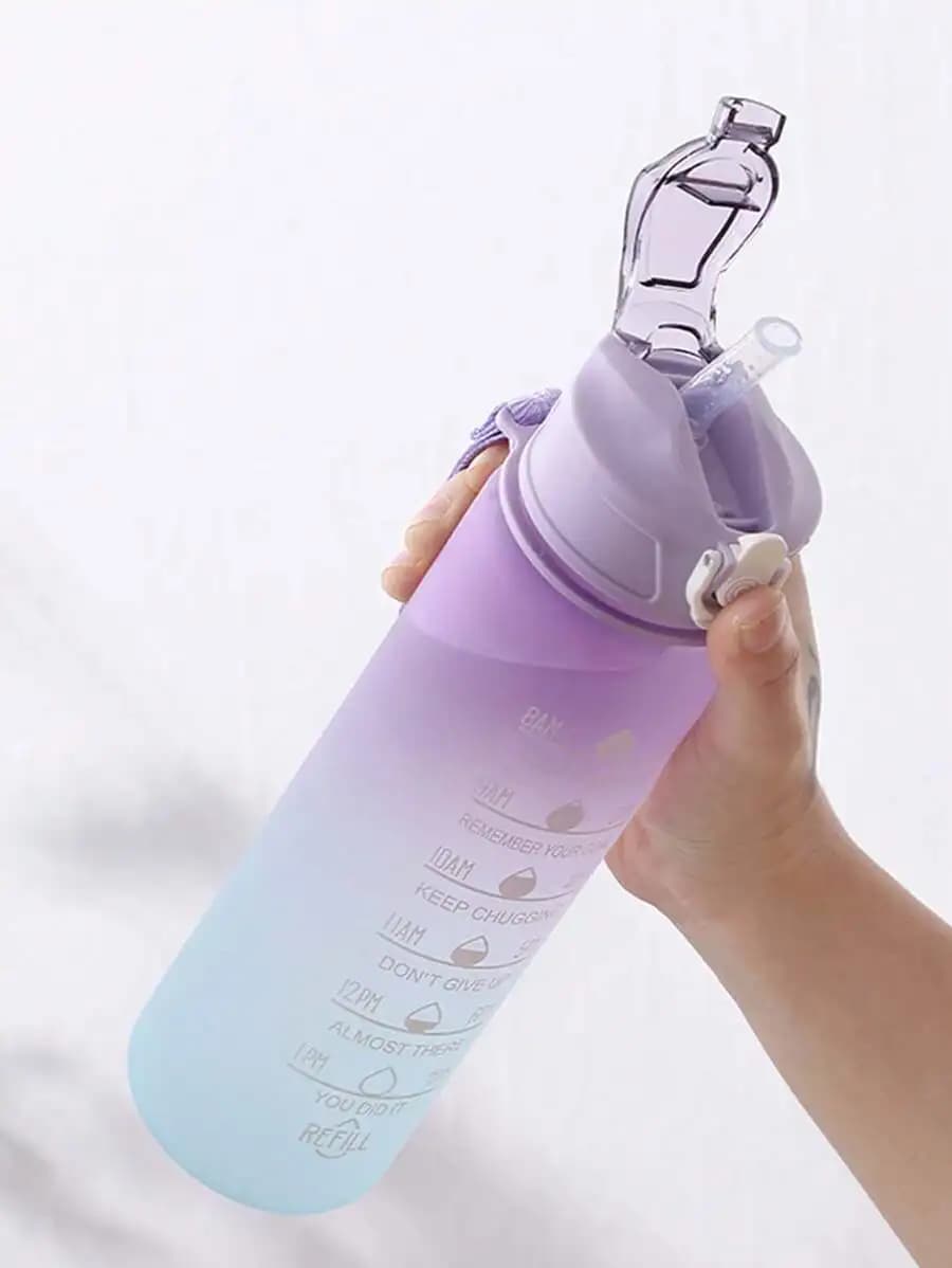 1 bottiglia d'acqua motivazionale da 2000 ml/750 ml/280 ml, colore sfumato, con cannuccia, adesivi e design a prova di perdite - perfetta per l'ufficio