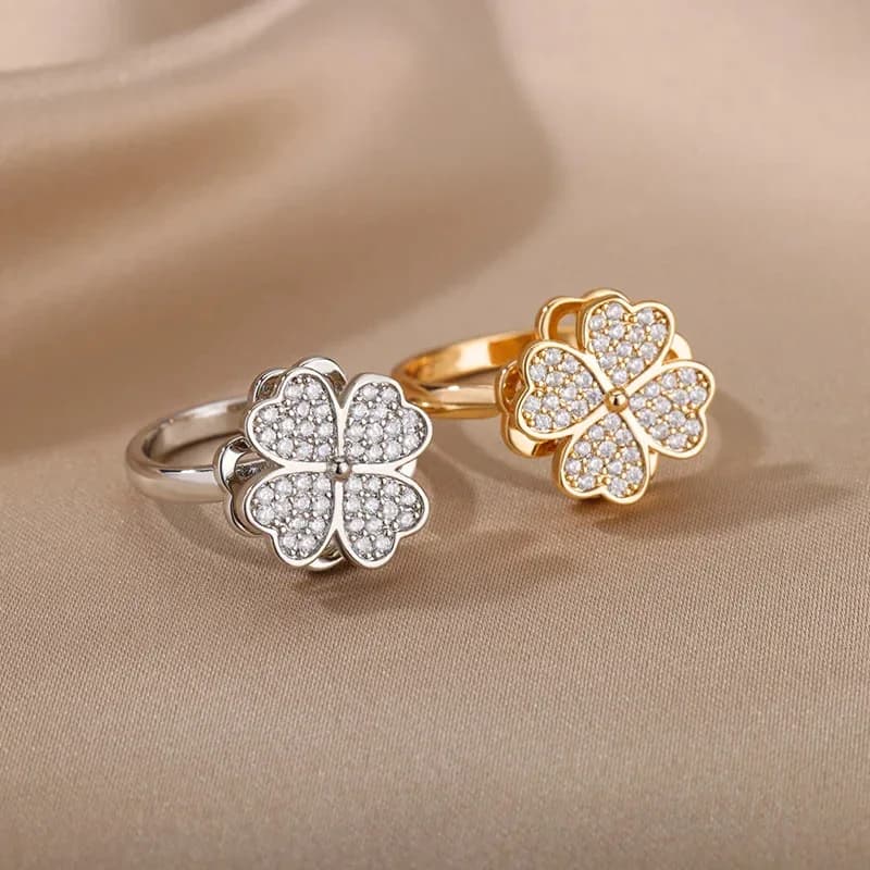 Spinner Zircone Cuore Quadrifoglio Anelli per le donne Acciaio inossidabile Antistress Ansia Fidget Anello Gioielli Regalo di Natale