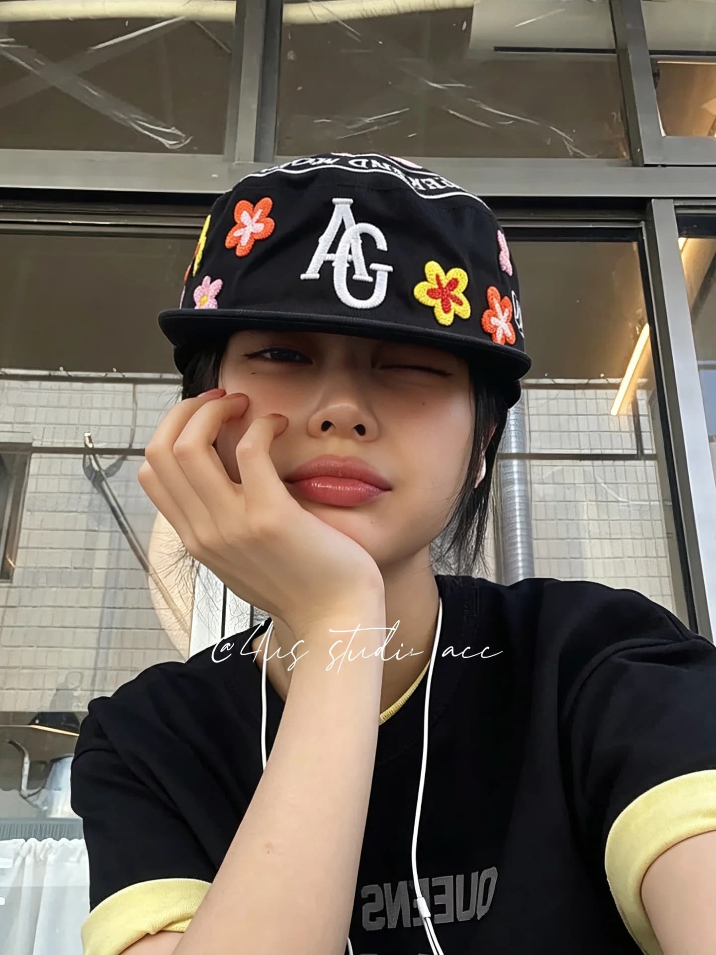 Street Style Heavy Embroidery Flat Top Baseball Cap Women's Black Low Profile Adjustable Cotton Hat Summer Trend Hat