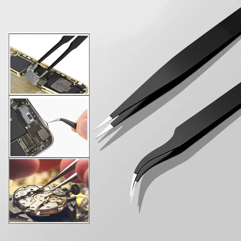 2 pz/lotto Pinzette di Precisione Antistatiche Set Pinzette A Punta Curve In Acciaio Inox Strumenti di Riparazione Elettronica
