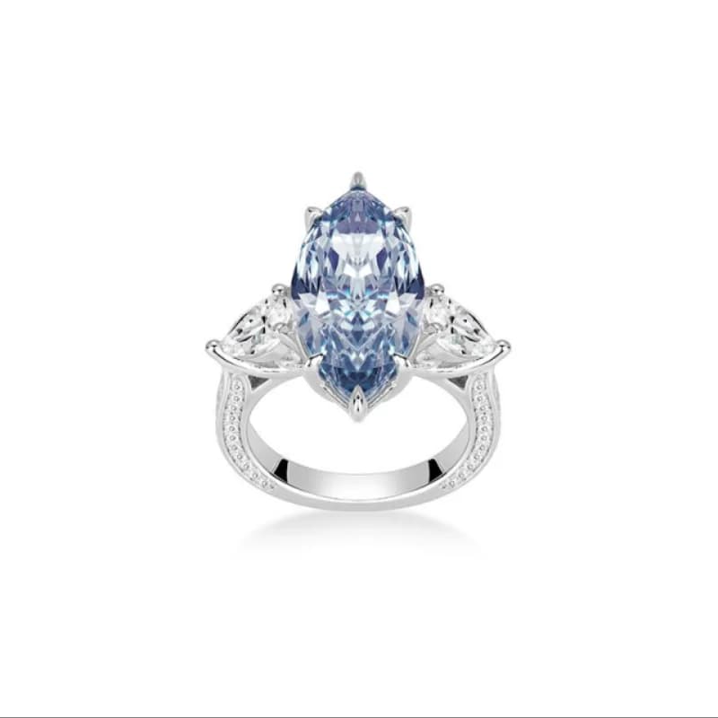 Bellux Anello in argento 925 con zirconi sintetici, design di gioielli, pietra principale a forma di marchesa azzurro, anello pregiato da 12 carati