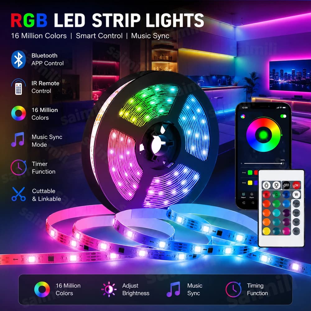 Smart RGB Flexible LED Ribbon Tape 5V APP Controlled Music Sync Diode Light Self Adhesive Design For Holiday Party Decor Lamp