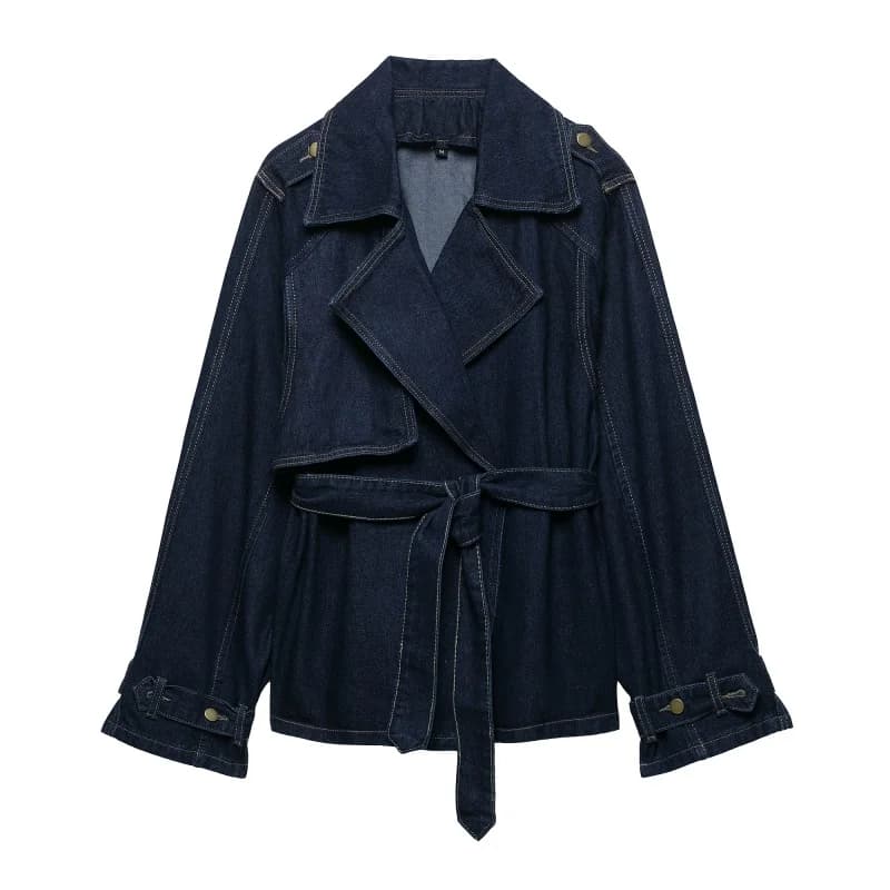 Women's casual denim trench with belt long sleeves summer autumn women's jacket chic
