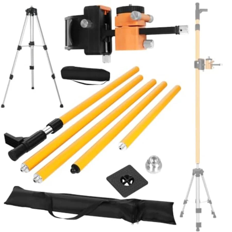 Asta per livella laser con treppiede multifunzionale, asta da 13,8 piedi/4,2 m e treppiede retrattile da 3,9 piedi/1,2 m con attacchi da 5/8 e 1/4.