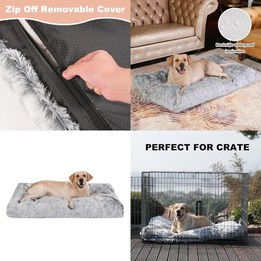 Cuccia Impermeabile per Cani, Materassino Morbido con Rivestimento Rimovibile e Lavabile, in Finta Pelliccia, Soffice, 41"x27