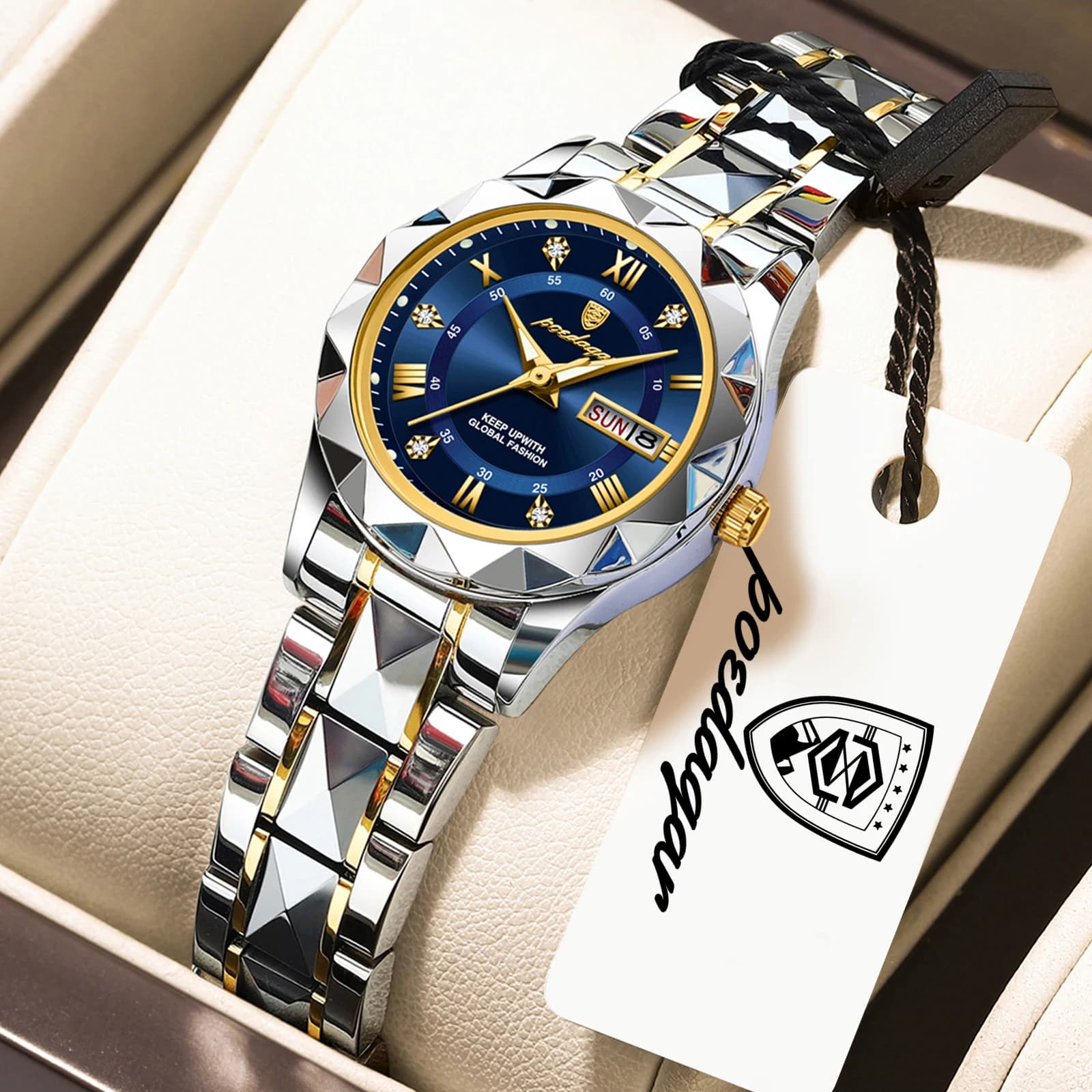 Orologio da Donna POEDAGAR Casual, Luminoso, Impermeabile, con Data e Giorno della Settimana, Elegante Orologio da Polso Femminile in Acciaio Inossidabile, al Quarzo, Moda