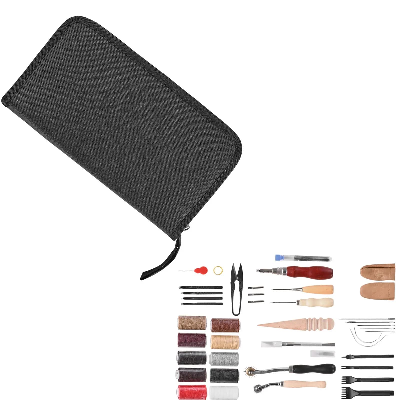 Leather Working Tools Kit, 38 PCS Leather Craft Tools with Portable Canvas Storage Bag, Engraving Punching Sewing Stamping