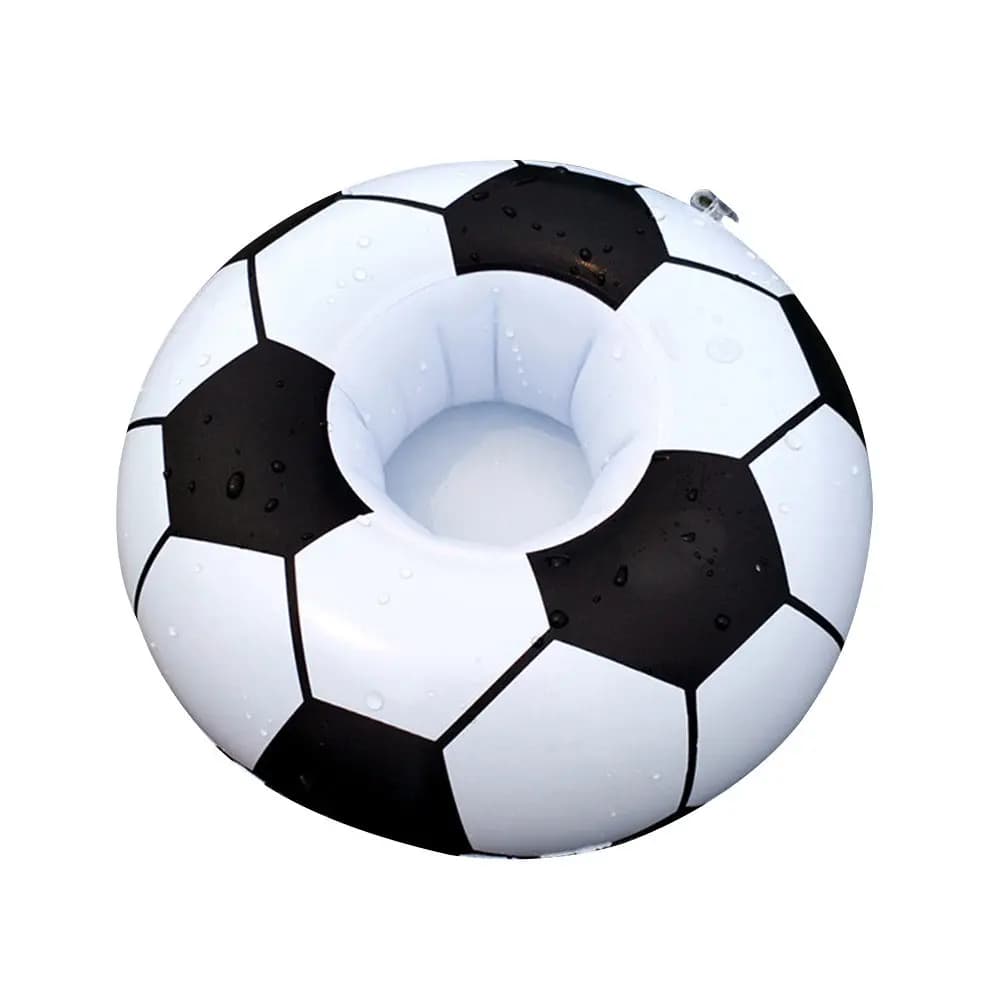 Set di 5 Portabevande Gonfiabili Galleggianti con Motivo a Pallone da Calcio, Sottobicchieri in PVC per Piscina, Spiaggia, Feste Luau