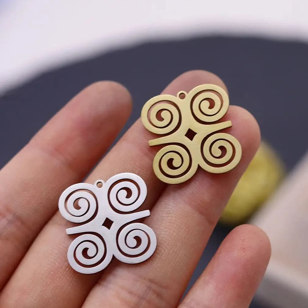 3 pieces of diy stainless steel spiral pendants with fashionable geometric runes for jewelry creation, earrings, necklaces, handmade supplies