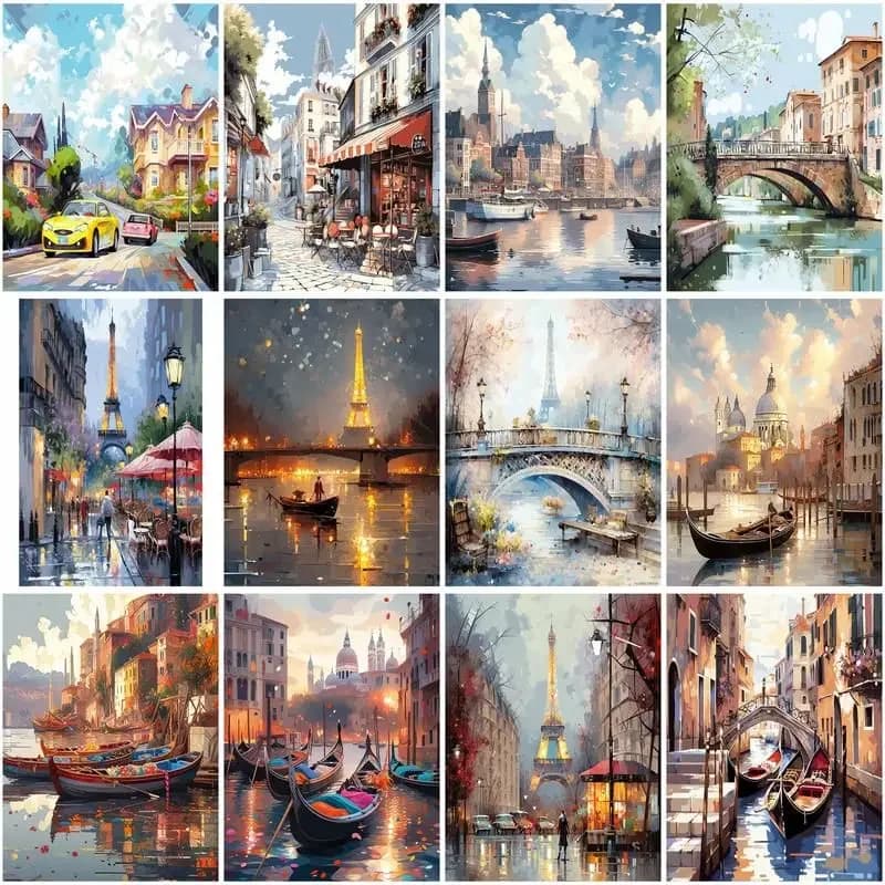 Paint By Number Scenery of Venice Town Acrylic Paintings Drawing On Canvas Gift DIY Pictures By Numbers Kits Home Dec