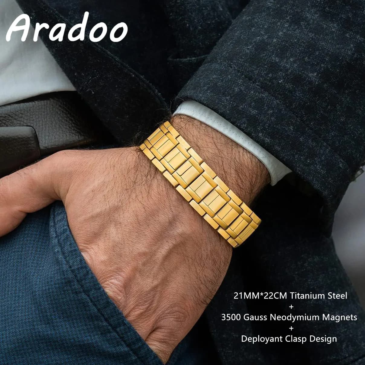 ARADOO 3500 Gauss Bracciale magnetico in acciaio al titanio al neodimio per uomo con chiusura deployante Design Bracciale regalo di gioielli