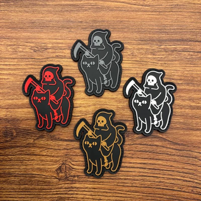 Adesivo in PVC con design teschio e gattino, patch motivazionale, effetto fosforescente, per bracciali, zaini, gilet tattici e decorazioni di abbigliamento, patch ricamato in morbida gomma