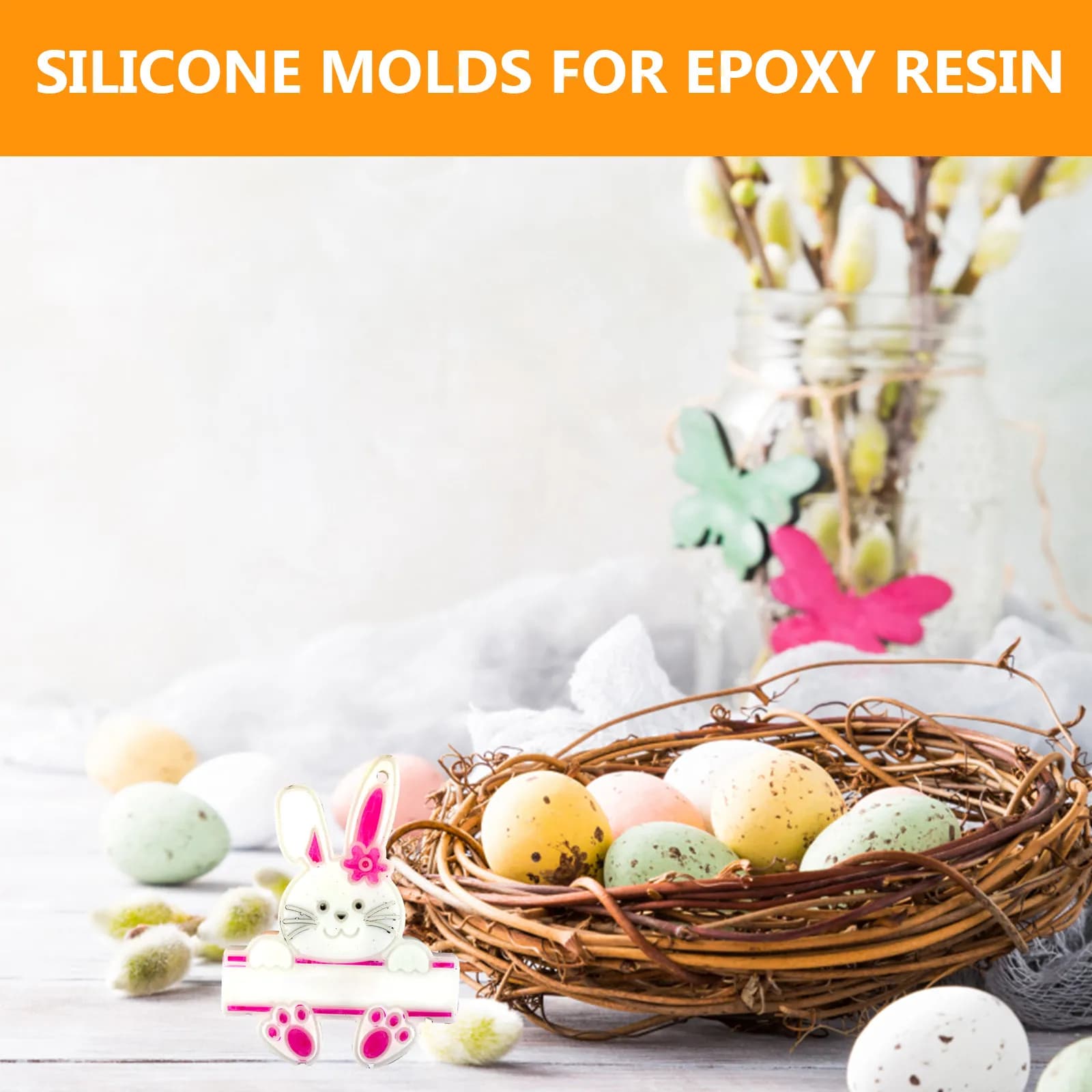2 Pezzi Stampo in Silicone a Forma di Coniglio per Portachiavi, Stampo Fai da Te per Resina Epossidica, Coniglio Pasquale per Creazioni in Resina, Stampi in Silicone per Resina Epossidica
