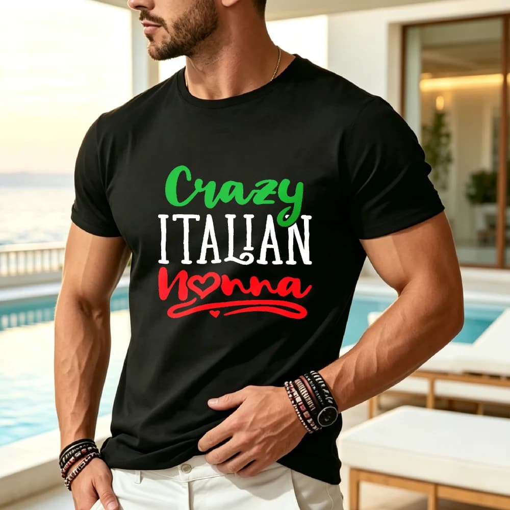 Crazy Italian Nonna Graphic Hoodie | Funny Italian Grandma Gift, Soft Breathable Unisex Sweatshirt with Italian Flag Colors and Cursive Lettering, Loose Fit Round Neck Pullover for Men, Machine Washable Casual Wear for Christmas