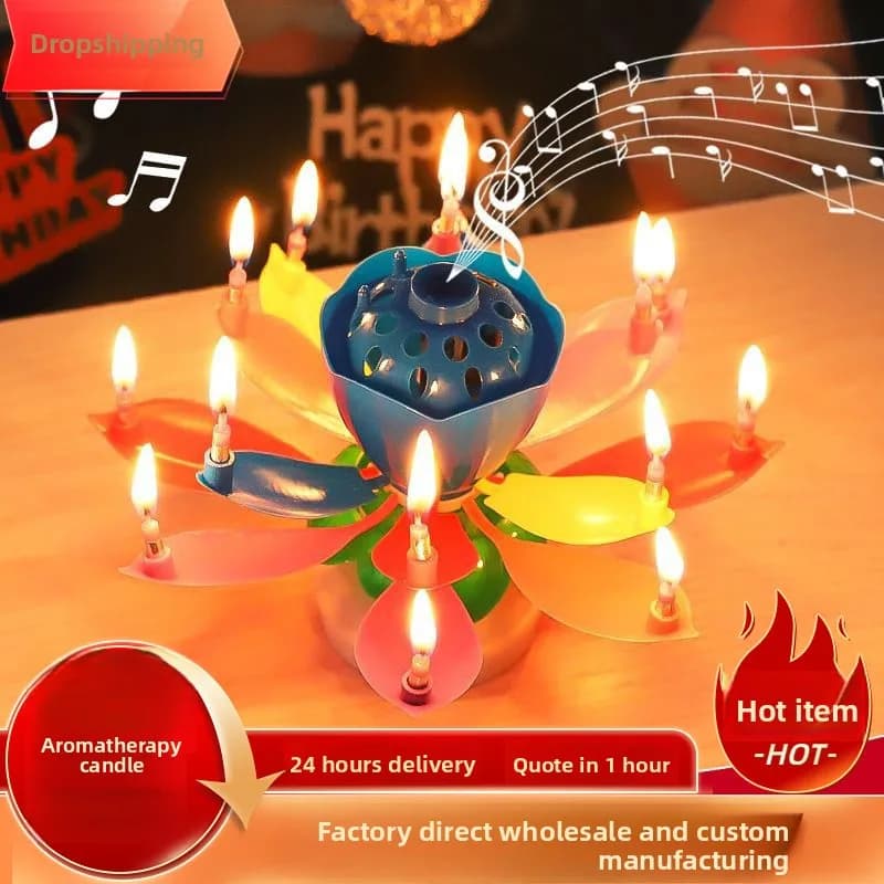 Candela Musicale Romantica per Compleanno, Design a Fiore di Loto con Suono Magico per Torte di Compleanno