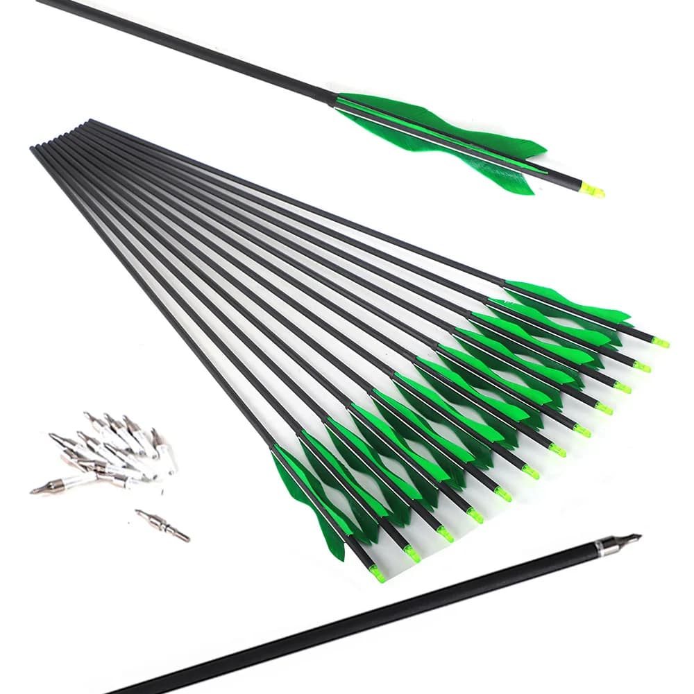 Frecce in Carbonio Misto da 7.8mm, 30 Pollici, Spine 500, con Piume di Tacchino Elven per Tiro con l'Arco, per Arco Compound e Ricurvo, Caccia e Pratica di Tiro al Bersaglio