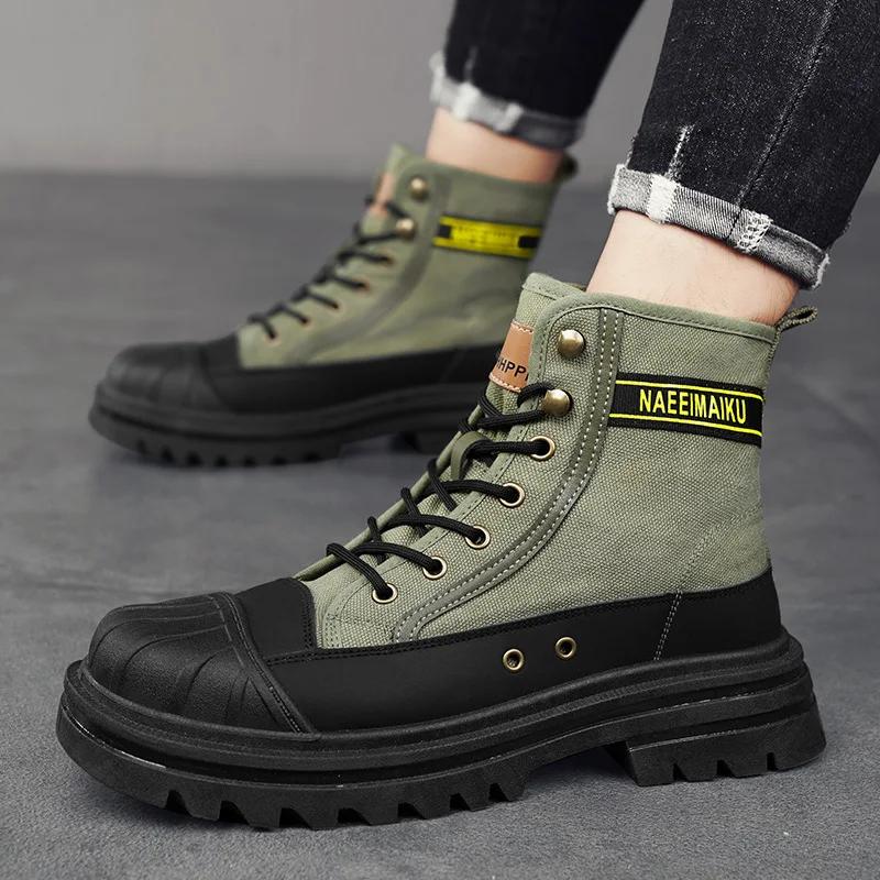 Stivali di tela da uomo Moda Scarpe casual alte Comfort Ventilare Stivali da lavoro per uomo Stivaletti firmati di fascia alta Zapatos Hombre