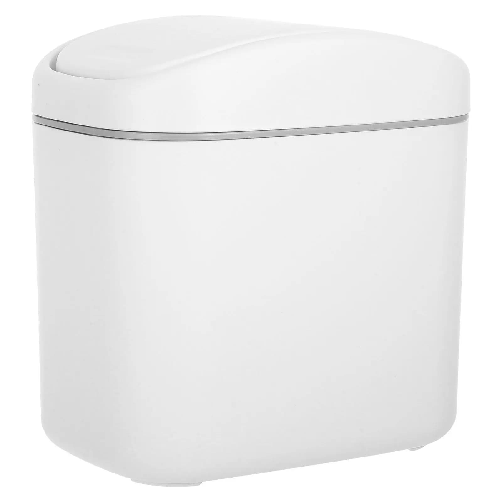 Mini Desk Trash Can Plastic Countertop Waste Basket Shake Lid Opening Design for Office Home Dorm Rv Small Desktop Use
