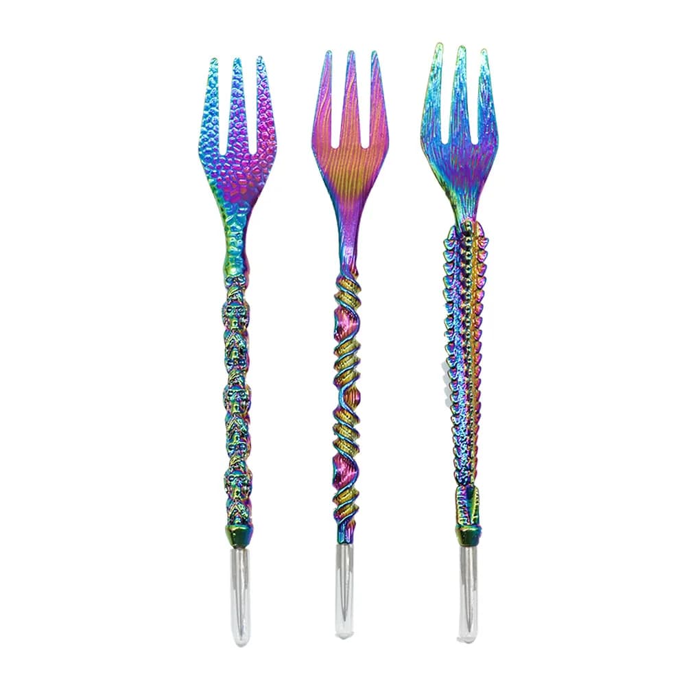 Rainbow Metal Hookah Fork With Punch Needle Dragon Scale Twisted Handle Shisha Tin Foil Piercing Needle Hookah Accessories