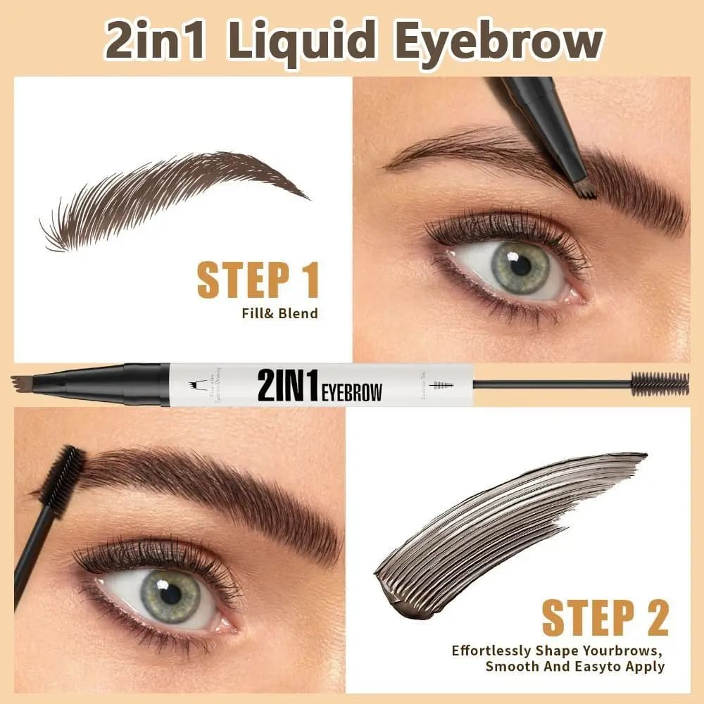 Matita per Sopracciglia 2in1 Quick Drying Liquid, Natural, at Two Tips, It does not fade, with Precision Point and Eyebrow Mascara