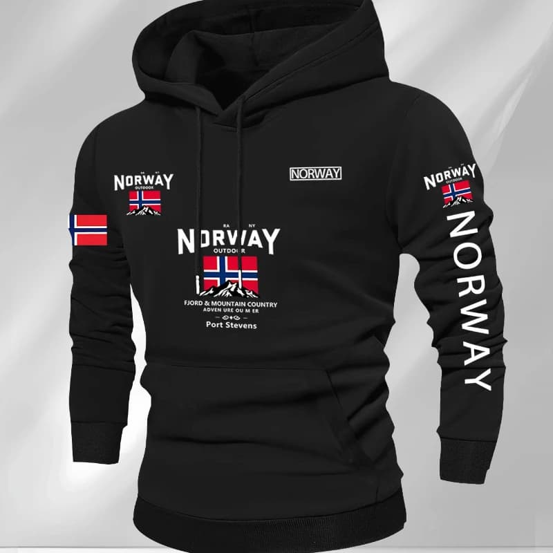 Norvegia Modelli autunno inverno Pile da uomo antivento Caldo 100% cotone Felpa con cappuccio oversize Pendolari all'aperto Top alto elastico da uomo