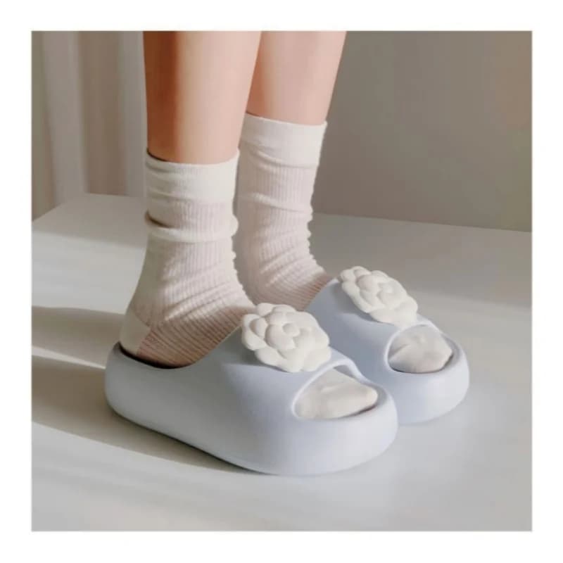Women's summer sandals with camellia print and thick sole: non-slip, EVA that increases height, sweet floral design