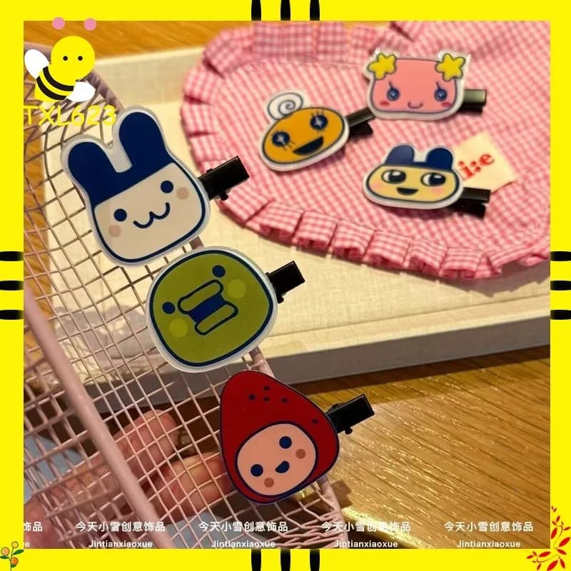 Fermaglio per capelli serie Tamagotchi, clip a becco d'anatra a tema cartone animato, fermaglio per frangia laterale, accessorio per capelli carino e dolce per ragazza, regalo creativo a tema anime