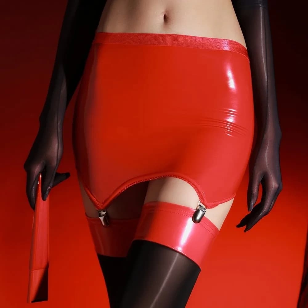 Glutei lucidi a olio elastico a vita alta Gonna Clip in metallo Bretelle strette Cinture PU Giarrettiera elastica Abiti da festa