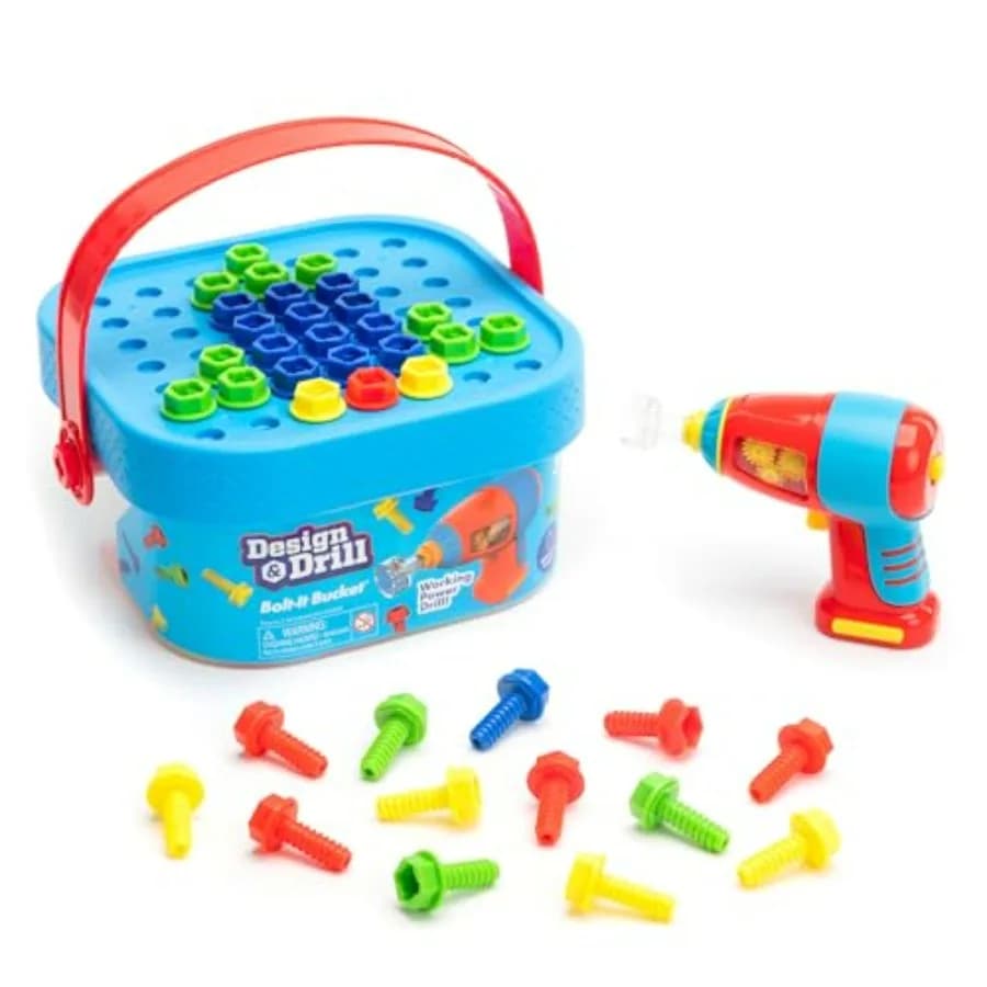 Set di Attrezzi da Costruzione e Giocattoli per Bambini Bolt-It Bucket - Set di Utensili con Trapano Elettrico Giocattolo, Gioco STEM Smontabile