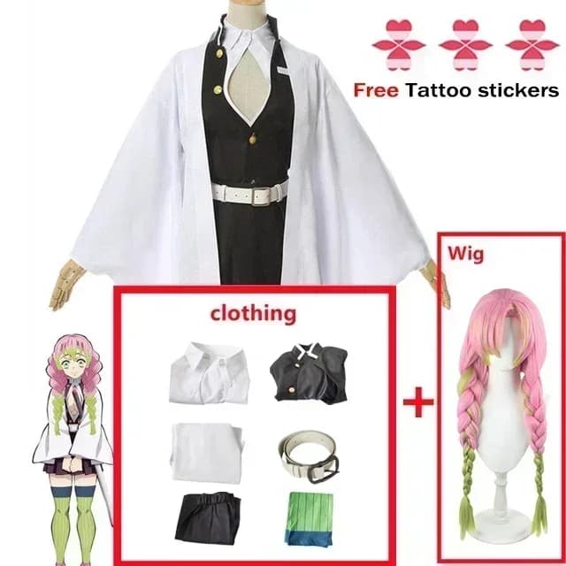 2026 Anime Kanroji Mitsuri Cosplay Costume Kimono Haori Dress Wig Clothes Halloween Costume for Adult Children