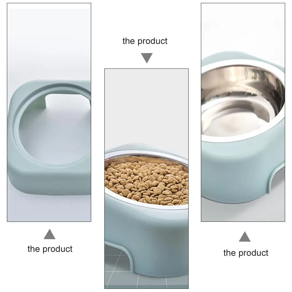 Set Ciotola per Gatti con Protezione Collo, Design Inclinato su Base Alta in Metallo, Ciotola Rimovibile in Acciaio Inossidabile per Acqua e Cibo