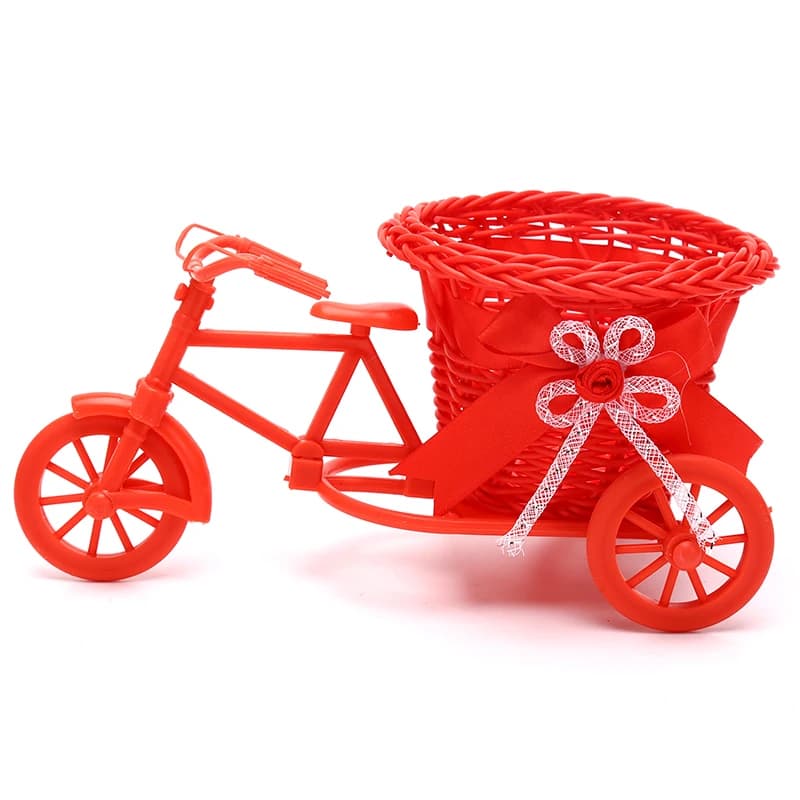1Pc Rattan bicicletta cesto di fiori vaso di stoccaggio a tre ruote carino vaso di fiori ornamento