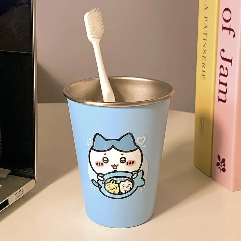 350ml Chiikawa Kawaii Stainless Steel Toothbrush Cup Cartoon Drinking Mug Versatile Toothbrush Holder Gift