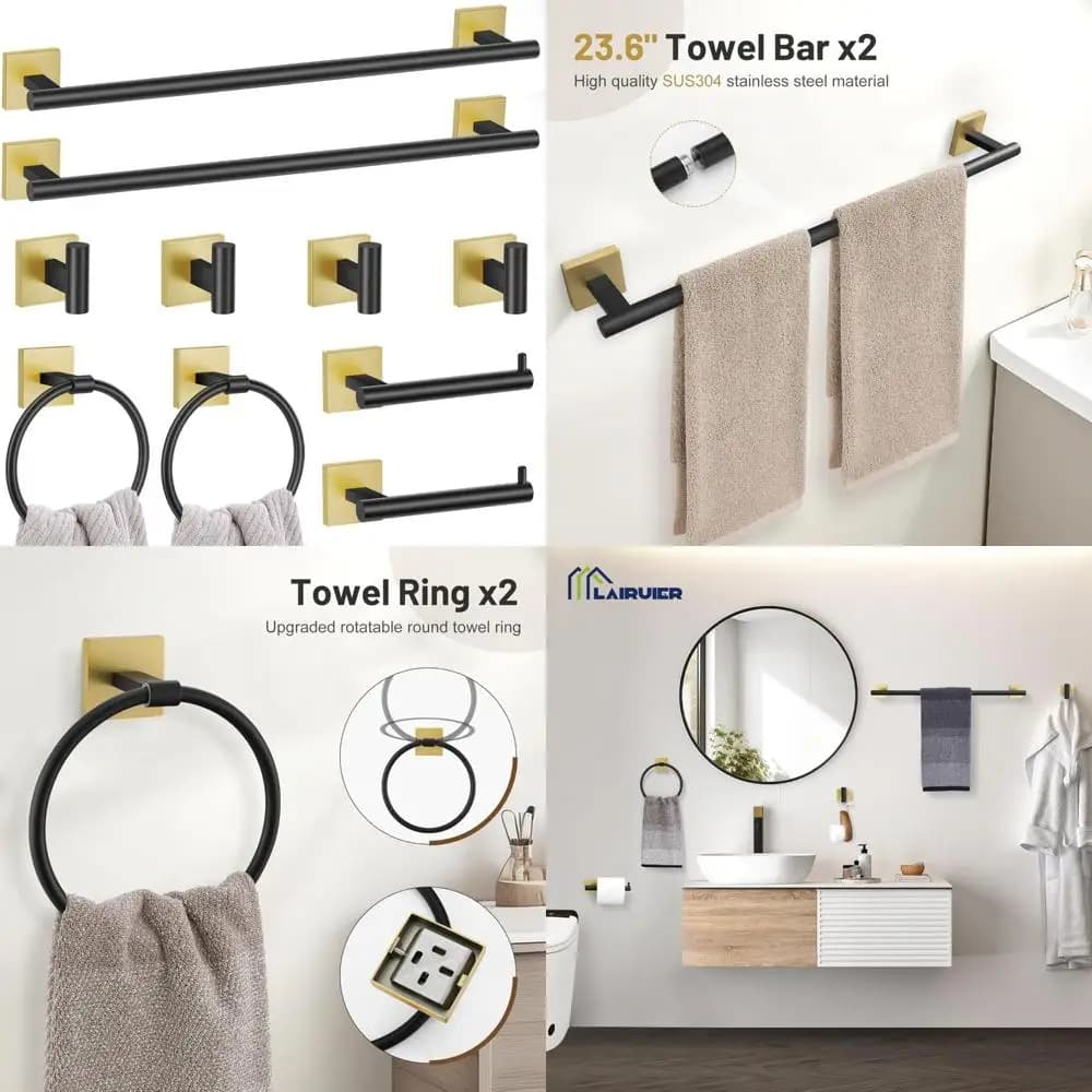 Set portasciugamani in acciaio inossidabile per bagno, 10 pezzi, 23,6 pollici, grado 304, set hardware completo, accessori portasciugamani
