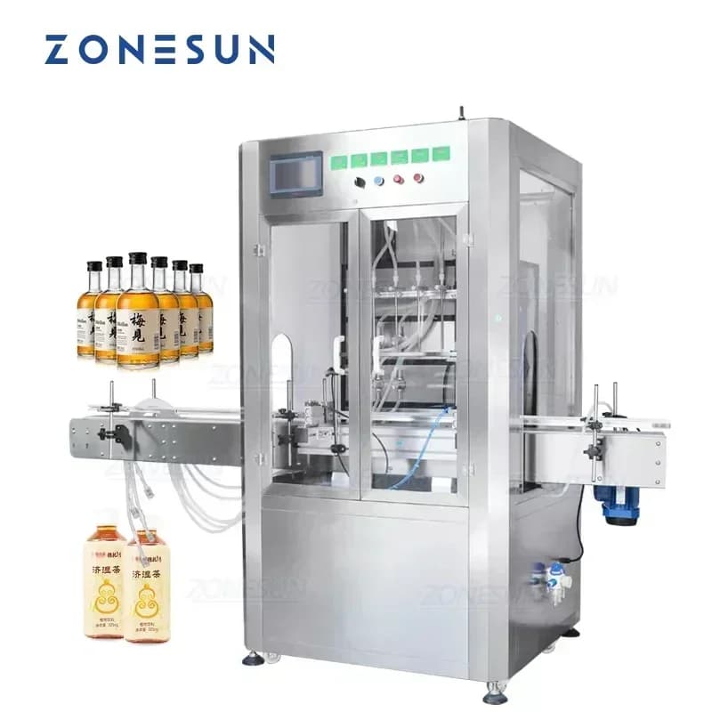 ZONESUN ZS-VTMP80D Riempitore di liquido con pompa magnetica a 6 teste con coperchio antipolvere per linea di imballaggio di bottiglie di profumo di olio essenziale