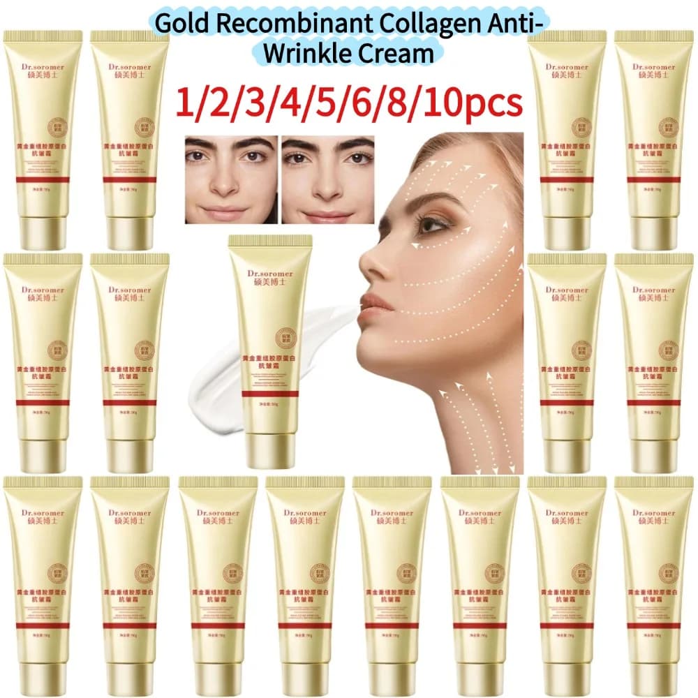 1/2/3/4/5/6/8/10 pezzi - Crema antirughe al collagene ricombinante d'oro da 50g, idratante profonda e nutriente per la cura della pelle anti-secchezza