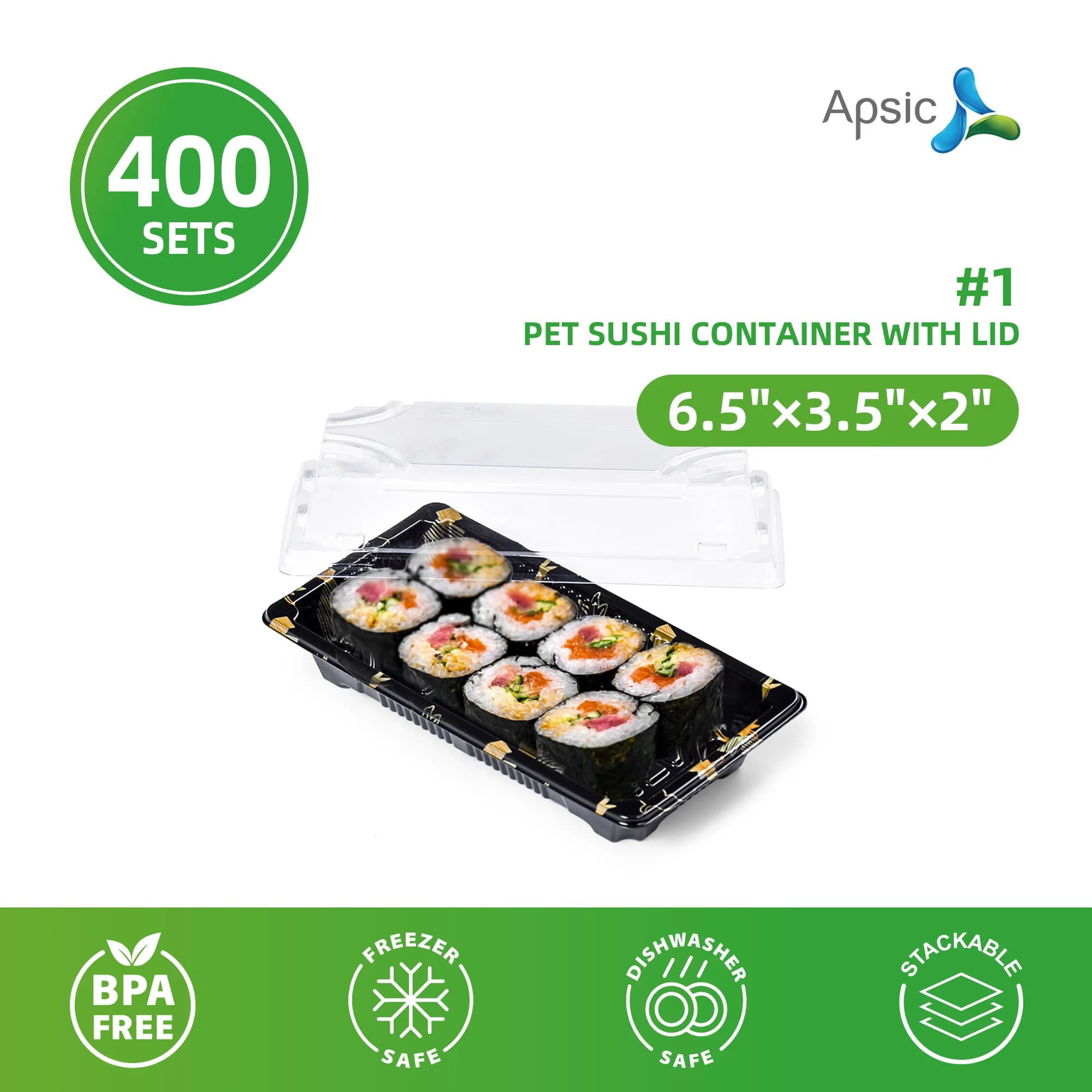 400 Set di Contenitori Monouso per Sushi con Coperchi Trasparenti, Vassoi Rettangolari in Plastica per Alimenti, Disponibili in Formato Piccolo e Grande, Neri