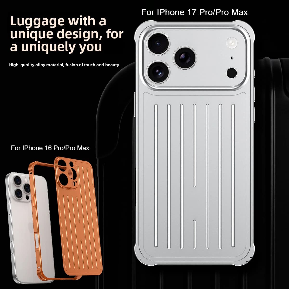 Cover Protettiva Anti-caduta con Struttura in Lega di Alluminio e Design a Strisce Ondulate 3D Elegante per iPhone 16 17 Pro/Pro Max
