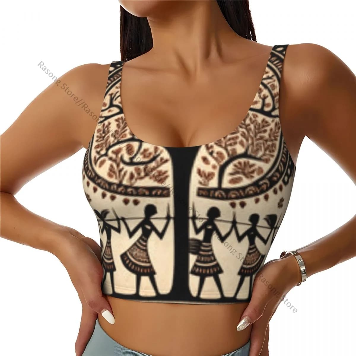 Gilet da yoga Donna Palestra Sport Crop Top Warli Opere d'arte Persone indigene Albero della vita Streetwear Allenamento Canotta traspirante Donna