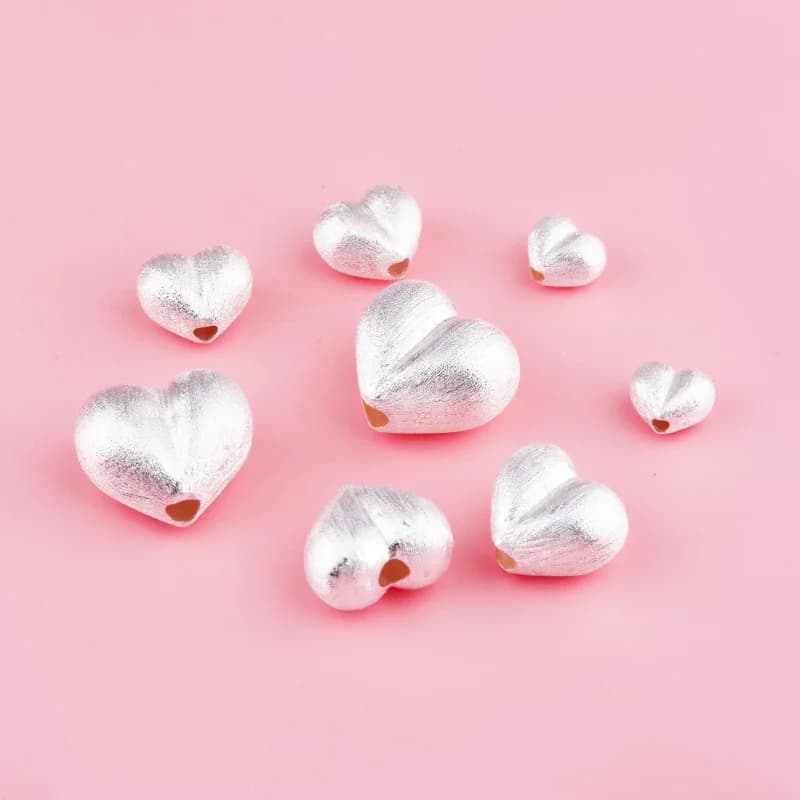Accessorio fai da te per bracciale intrecciato con perline a forma di cuore spazzolato in argento sterling S925