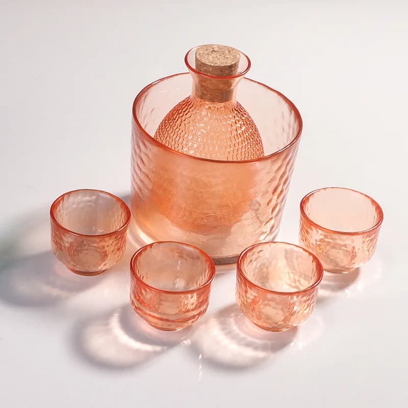 Set di 6 Pezzi in Vetro Stile Giapponese per Sake e Soju, con Contenitore e Bicchieri, Scaldavino, Articoli da Bar, Regalo Creativo, Bicchierini da Shot
