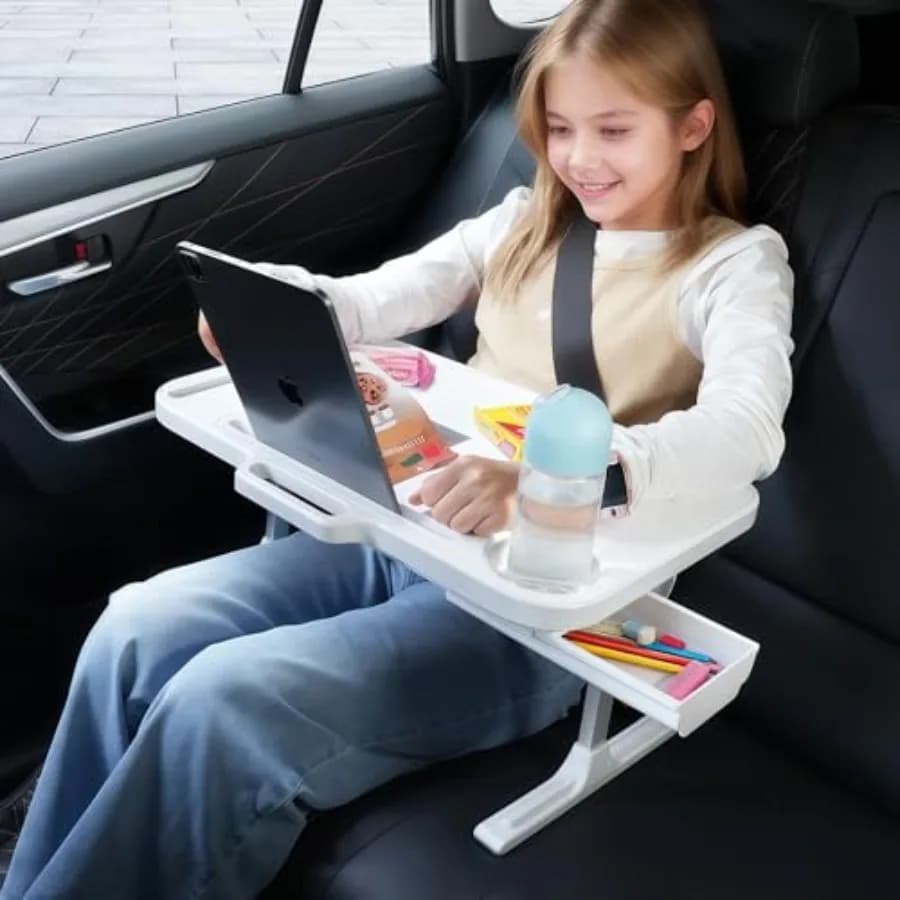 Tavolino Pieghevole per Sedile Auto, Regolabile e Multifunzionale, Supporto Portatile per Laptop e Tablet sul Sedile Posteriore