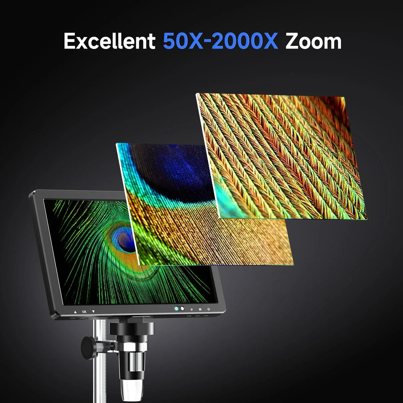 RIEVBCAU Microscopio digitale da 10.1 '' Microscopio a moneta 2000X con 10 LED Microscopio per saldatura da 20 MP per elettronica, PCB, riparazione