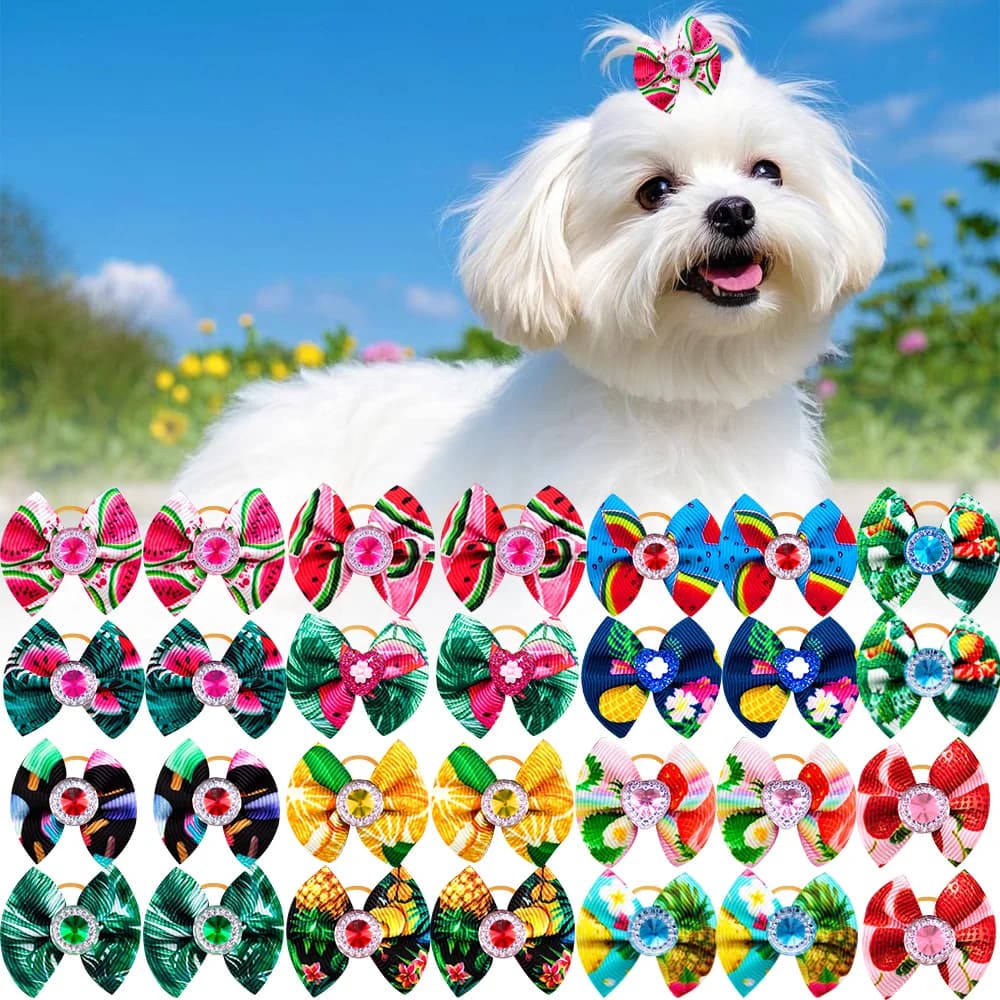 100 Pezzi Fiocchi per Capelli San Valentino, Fiocchi per Toelettatura Cani, Accessori per Capelli con Diamanti per Cani, Forniture per Cani, Elastici per Cani