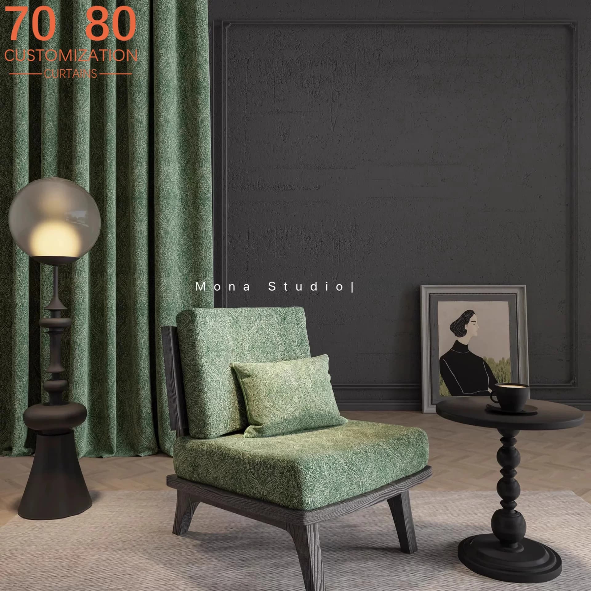 Vintage Green Dark Pattern Paisley Jacquard Curtains for Living Room Bedroom Partition Door Curtains Customized Finished