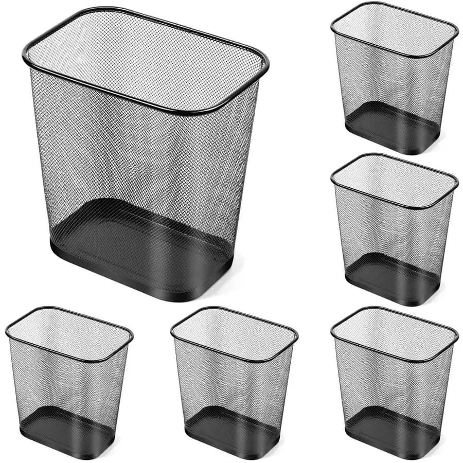 Set di 6 Cestini Quadrati in Rete da 4 Galloni, Contenitori per Rifiuti in Metallo Nero per Casa e Ufficio, Bidoni Rettangolari per Cucina