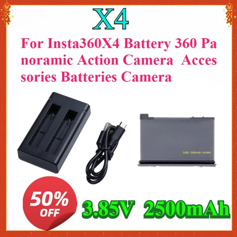 Batteria da 2500 mAh per Insta360X4 Batteria 360 Accessori per action camera panoramica Batterie Fotocamera per Insta360 X4