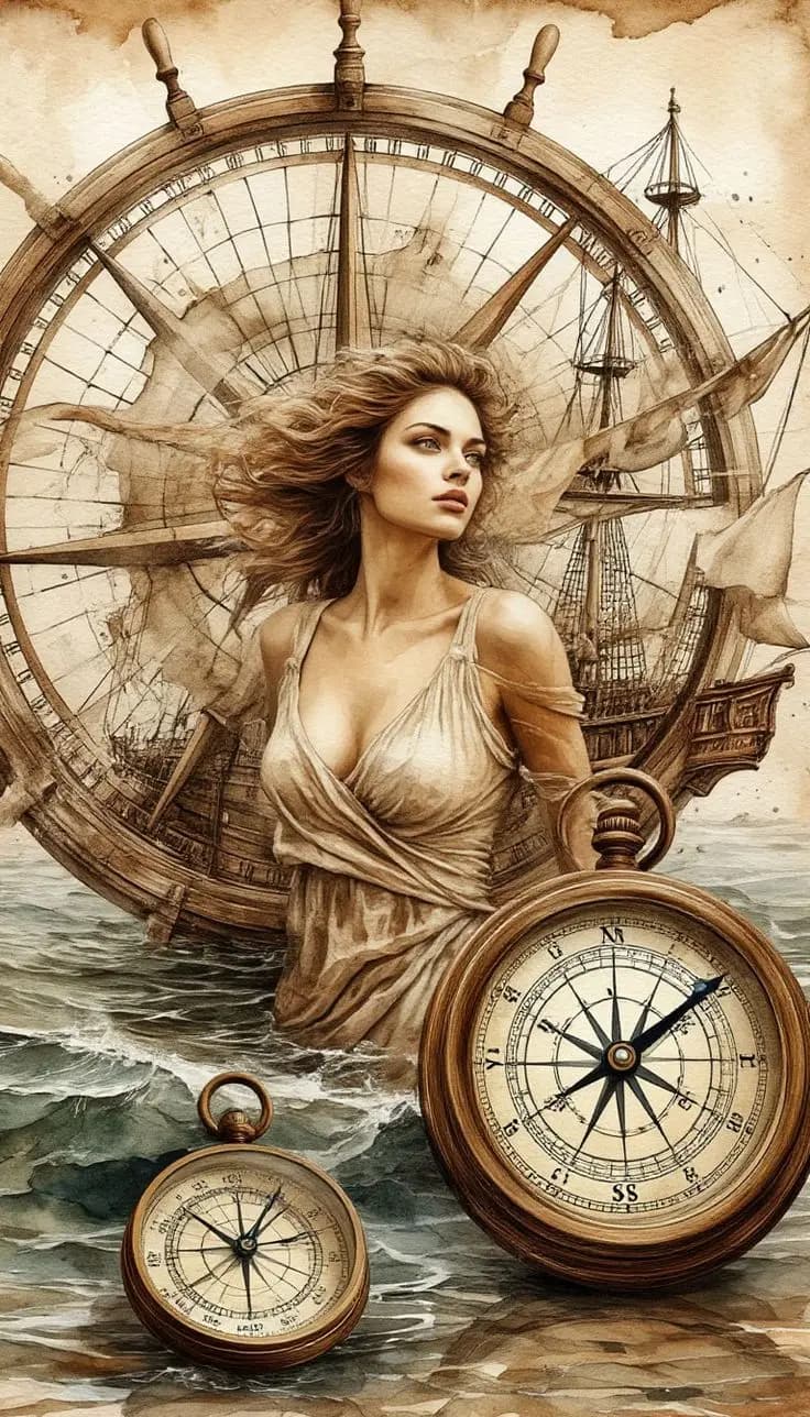 Div 5D Bussola Nave pirata femminile Oceano Pittura piena di diamanti kit punto croce personaggi dei cartoni animati artistici Pittura 3D con diamanti