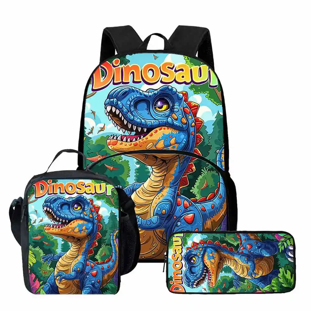 Classico popolare cartone animato dinosauro stampa 3 pezzi / set borse da scuola per studenti zaino per laptop zaino borsa per il pranzo astuccio