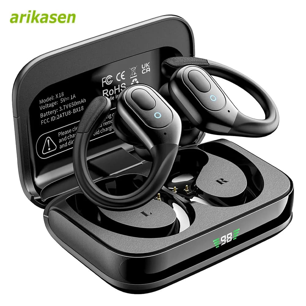 Cuffie Bluetooth auricolari Wireless 5.3 auricolari sportivi 75H Playtime IPX7 Display di alimentazione a LED impermeabile sopra auricolari bassi profondi
